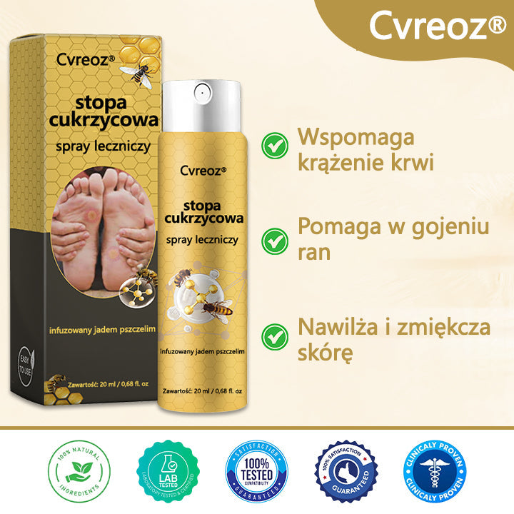 Cvreoz® Leczniczy spray do stóp cukrzycowych- zawiera jad pszczeli, który przyspiesza gojenie i zapobiega infekcjom!🌿🌿🌿